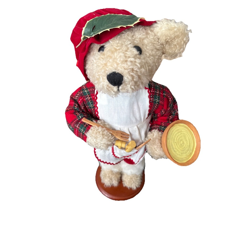 Vintage- Plush Christmas Chef  Baker Bear‎ Country Table Decor Plaid